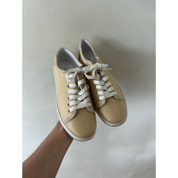 Jack Rogers Women's Size 7 7b Gold Beige Tan Lace Up Casual Shoes Flats Sneakers - Picture 1 of 6